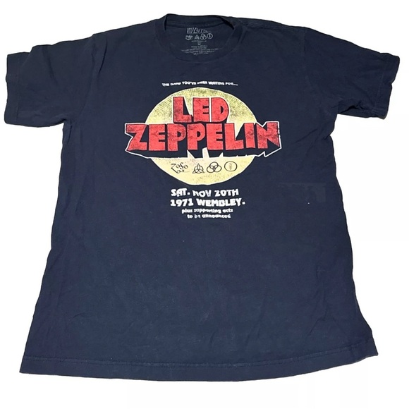 Led Zeppelin Med Men’s Graphic Tee Rock N Roll Classic Navy music legend - Picture 1 of 5